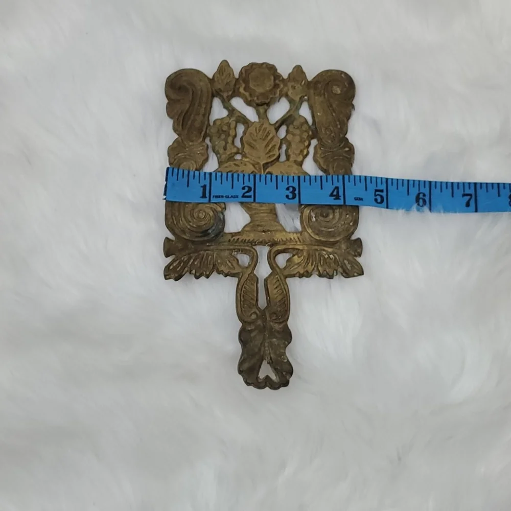 Vintage Brass Cast Iron Hot Pot Floral Grape Rare Decor Collectible